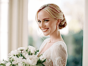 Bride with elegant updo, perfect wedding hairstyle for women