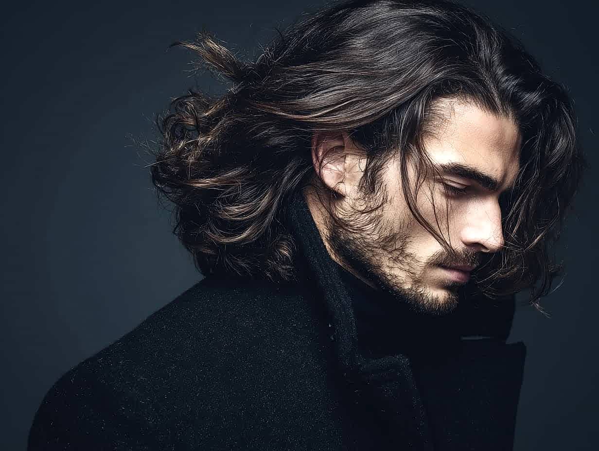 “Stylish long hair men’s haircut 2025, modern grooming inspiration”
