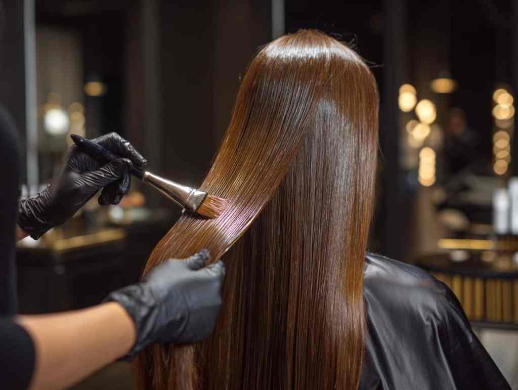 Heli Beauty stylist applying keratin treatment for sleek hair in Istanbul salon