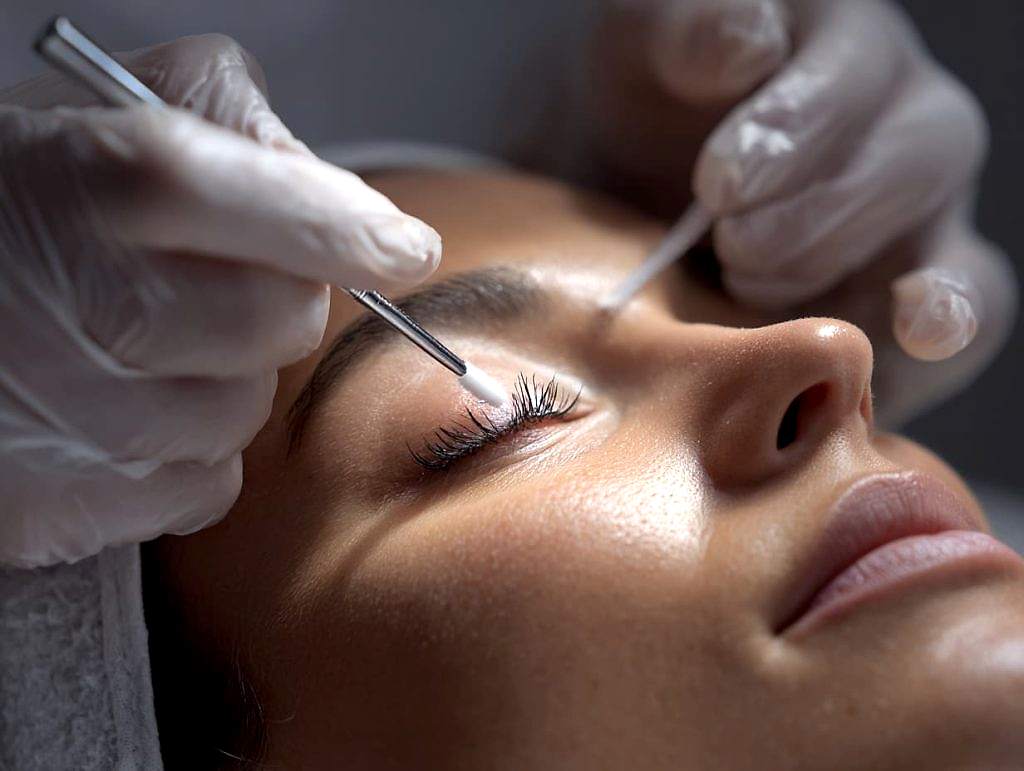 Eyelash lift aftercare guidance from lash technician in salon