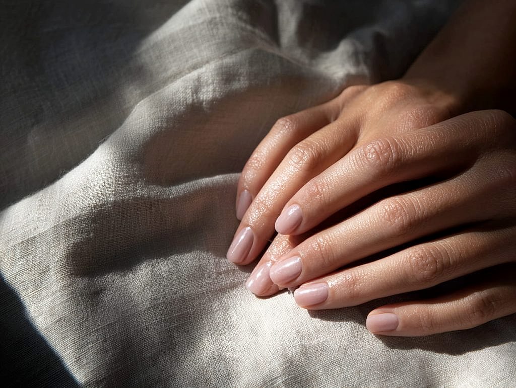 Healthy natural nails with soft gel manicure care